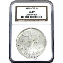 1986 American Silver Eagle $1, NGC MS69, First Year of Issue