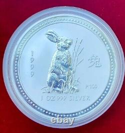 1999 $1 Australian Lunar Year of the Rabbit 1 Oz. 999 Fine Silver Coin