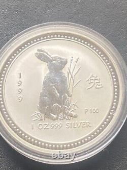 1999 Australia-1 oz Silver Coin (KEY DATE)Year of the Rabbit BU P100 Mint Mark