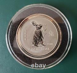 1999 Australia 2 oz (two ounce) 999 Silver Year of the Rabbit Coin in cap