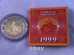 1999 Chinese Year of the Rabbit Commemorative Gold & Silver Plated Coin