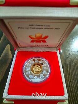 2001 The Year Of The Snake Chinese Lunar Silver Coin $15. Royal Mint Canada