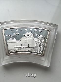 2002 China Lunar Year of Horse Silver Coin Fan Proof BU 1 oz 10 Yuan