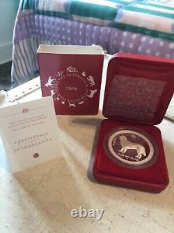 2006 Lunar Year of the DOG 2 Oz Silver Proof coin. Box and COA included