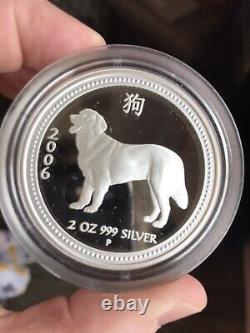 2006 Lunar Year of the DOG 2 Oz Silver Proof coin. Box and COA included