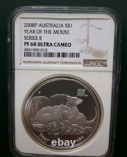2008 AUSTRALIA YEAR OF THE MOUSE 1 oz SILVER PROOF COIN NGC PF 68 Ultra Cameo
