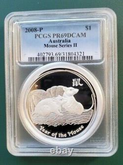 2008 AUSTRALIA YEAR OF THE MOUSE 1 oz SILVER PROOF COIN PCGS PR 69 Deep Cameo