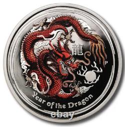 2012 Australia Year Of The Dragon Proof Colorized 1 Oz Silver Coin Perth Mint