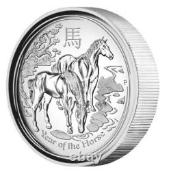 2014 $1 Lunar Year of The Horse 1oz Silver High Relief Proof Coin