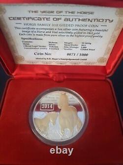 2014 One Oz Silver Tokelau, Year of the Horse. Gilded Proof Coin. #0071/1000 No Res