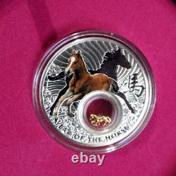 2014 Year of the Horse NIUE Gilt 24K Gold 1oz. 2$ Silver Proof Coin 3,999 Minted