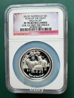 2015 Australia Goat Year 1 oz 999 Silver coin NGC PF 70 Ultra Cameo High Relief