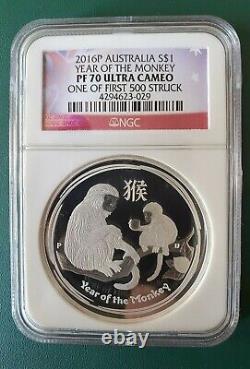 2016 Australia Year of the Monkey 1 oz 999 Silver coin NGC PF 70 Ultra Cameo