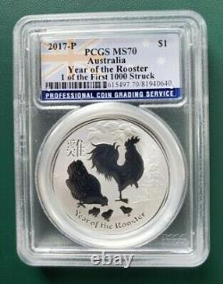 2017 Australia Year of Rooster 1 oz 9999 silver coin PCGS MS 70 one of 1st 1000