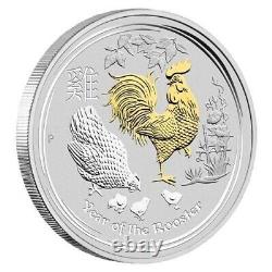 2017 LUNAR YEAR of the ROOSTER GOLD GILT 1 OZ. 9999 SILVER COIN $158.88