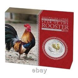 2017 LUNAR YEAR of the ROOSTER GOLD GILT 1 OZ. 9999 SILVER COIN $158.88