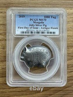 2019 Mongolia JOLLY PIG Lunar Year 1 Oz Silver Coin PCGS MS70 FD