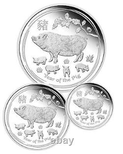 2019-P Australia Year of the Pig 3-Coin Set Silver Lunar S2 GEM Proof