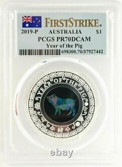 2019 YEAR of the PIG 1 OZ. 999 SILVER COIN PCGS PR 70 DCAM $498.88