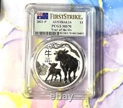 2021-P AUSTRALIA 1 Ounce Silver Coin Year Of The OX High Relief MS-70