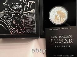 2021 year of the ox 1 ounce 99.99% silver gilded Australian Coin. The PERTH MINT