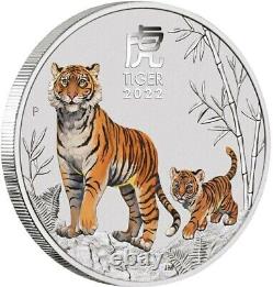 2022 $8 Australia LUNAR YEAR OF THE TIGER Serie III Colored 5 Oz Silver Coin