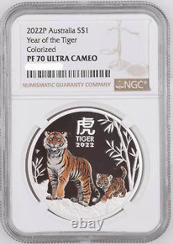 2022 Australian Lunar Year of the Tiger 1oz Silver Colored Coin NGC PF 70 UCAM