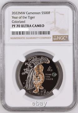 2022 Cameroon Year of the Tiger 14.14g Silver Colored Proof Coin NGC PF 70 UCAM