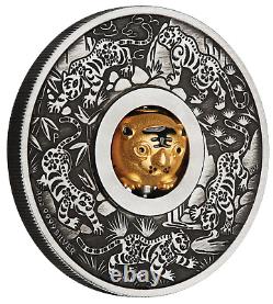 2022 Year of the Tiger 1oz SILVER $1 Lunar Rotating Charm ANTIQUED COIN