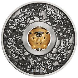 2022 Year of the Tiger 1oz SILVER $1 Lunar Rotating Charm ANTIQUED COIN