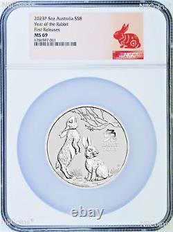 2023 P Australia Silver Lunar Year of the Rabbit 5oz $8 Coin NGC MS69 FR