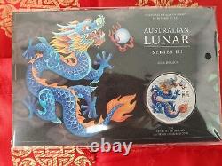 2024 1 Oz Silver $1 Australia BLUE YEAR OF THE DRAGON Pert Stamp Coin In Card