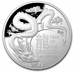 2024 1 Oz Silver $5 Australia YEAR OF THE DRAGON Domed Proof Coin
