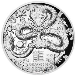 2024 5 Oz Silver $8 Australia YEAR OF THE DRAGON High Relief Proof Coin