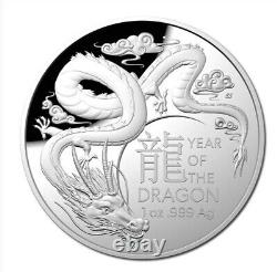 2024 Australia $5 Dollar Lunar New Year Of Dragon 1 Oz Silver Proof Domed Coin