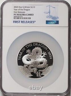 2024 Great Britain 5oz Silver 10 Pounds NGC PF70UC Year of the Dragon FR 1/298
