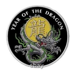 2024 Laos Lunar Year of the Dragon Green Silver Proof Color Coin Chinese Zodiac