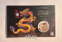 2024 Lunar Year Of The Dragon Yellow 1oz Silver Coloured Coin In Card ANDA PM