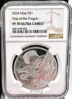 2024 Niue $1 Year of the Dragon Proof 1 oz. 999 Silver Coin NGC PF 70 UCAM