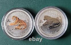 2 coins 2010 Australia 1/2 oz 999 Silver Year of the TIGER in plastic air-tite