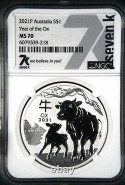 7k Metals Year of the Ox 2021 P Australia $1 1 oz Silver Coin NGC MS 70