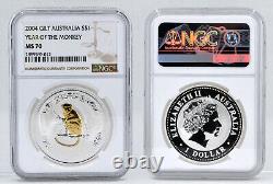 AUSTRALIA $1 2004 1 oz Fine Gilt Silver'Lunar Year of the Monkey' NGC MS70