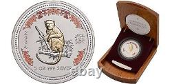 Australia 2004 Lunar Year of the Monkey 5oz 999 silver coin gilded edition
