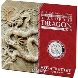 Australia 2012 Year of Dragon $1 High Relief Pure 1 Oz Silver Coin Perfect