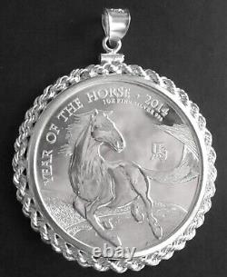Coin Pendant 1 oz. Silver British Year of the Horse Sterling Silver Rope Bezel
