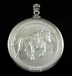 Coin Pendant 2021 Year of the Bull 1 oz. 999 Silver Round. 925 Sterling Bezel