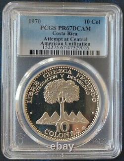 Costa Rica Silver Proof 10 Colones Coin 1970 Year Km#192 Unification Pcgs Pr67