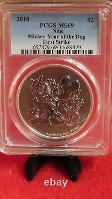 Disney 2018 Mickey Mouse Year of the Dog. 999 1 Oz Silver coin Graded PCGS PR69