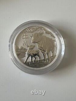 Fine silver coin, 2oz, Elizabeth II, Australia, 2021 Year of the Ox. Gift Idea