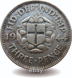 Great Britain Silver Threepence Coin 1944 Last Year of Issue